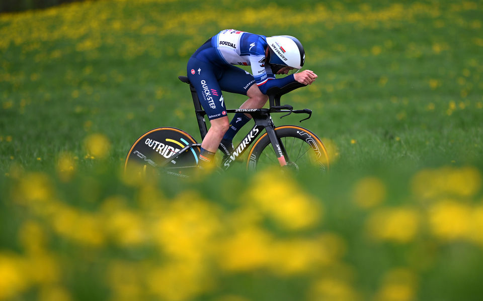 Cavagna on the podium in Dauphiné time trial